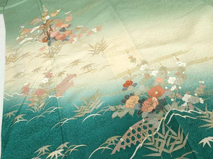 平和屋着物●訪問着　友禅　刺繍　流水松竹梅花文　暈し染め　金糸　金彩　正絹　逸品　未使用　AABG8031cs