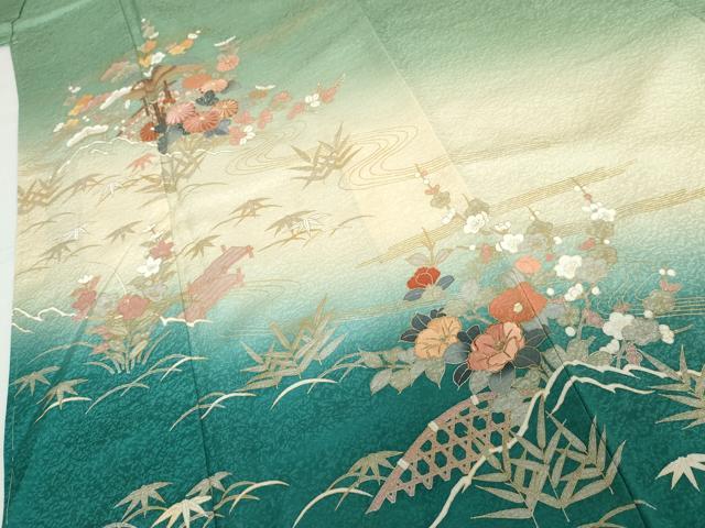 平和屋着物●訪問着　友禅　刺繍　流水松竹梅花文　暈し染め　金糸　金彩　正絹　逸品　未使用　AABG8031cs
