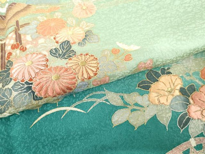 平和屋着物●訪問着　友禅　刺繍　流水松竹梅花文　暈し染め　金糸　金彩　正絹　逸品　未使用　AABG8031cs