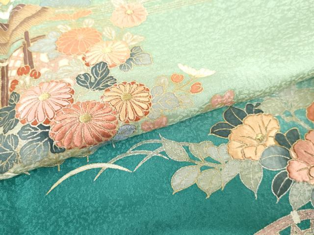 平和屋着物●訪問着　友禅　刺繍　流水松竹梅花文　暈し染め　金糸　金彩　正絹　逸品　未使用　AABG8031cs