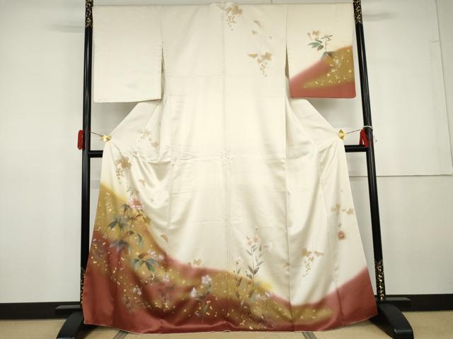 平和屋着物●訪問着　作家物　手描き　蔦の葉枝花文　暈し染め　金彩　正絹　逸品　AABG8032cs