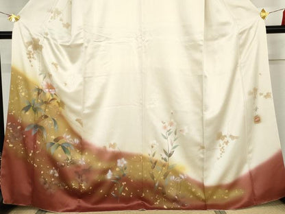 平和屋着物●訪問着　作家物　手描き　蔦の葉枝花文　暈し染め　金彩　正絹　逸品　AABG8032cs
