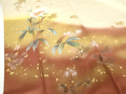 平和屋着物●訪問着　作家物　手描き　蔦の葉枝花文　暈し染め　金彩　正絹　逸品　AABG8032cs