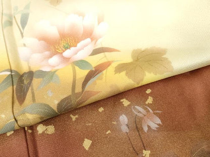 平和屋着物●訪問着　作家物　手描き　蔦の葉枝花文　暈し染め　金彩　正絹　逸品　AABG8032cs