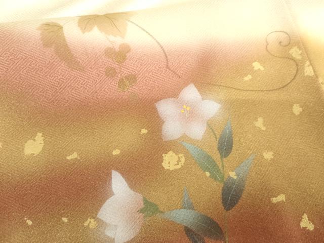 平和屋着物●訪問着　作家物　手描き　蔦の葉枝花文　暈し染め　金彩　正絹　逸品　AABG8032cs