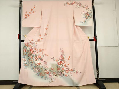 平和屋着物●訪問着　友禅　枝花文　暈し染め　金彩　正絹　逸品　AABG8036cs