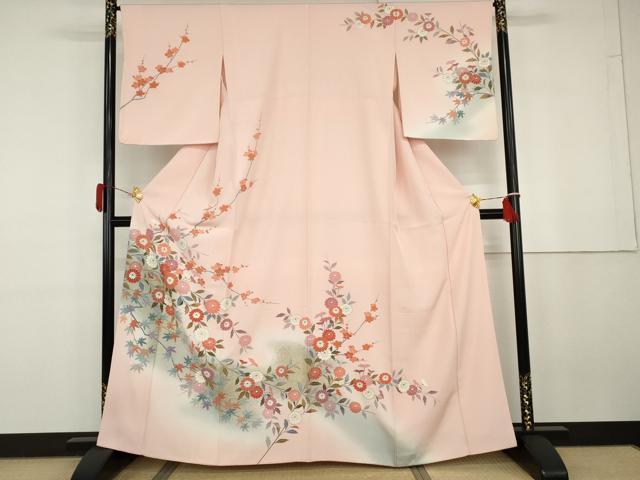平和屋着物●訪問着　友禅　枝花文　暈し染め　金彩　正絹　逸品　AABG8036cs