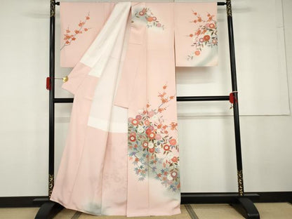 平和屋着物●訪問着　友禅　枝花文　暈し染め　金彩　正絹　逸品　AABG8036cs