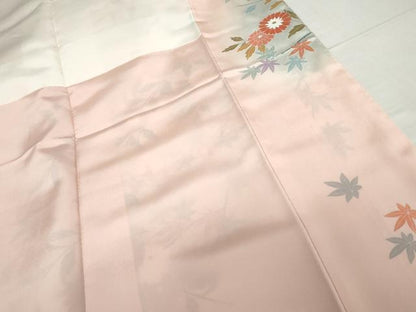 平和屋着物●訪問着　友禅　枝花文　暈し染め　金彩　正絹　逸品　AABG8036cs
