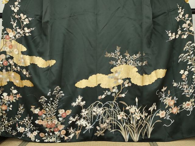 平和屋着物●訪問着　駒刺繍　雲取り枝花文　金彩　正絹　逸品　AABG8040cs