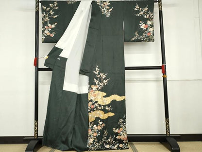 平和屋着物●訪問着　駒刺繍　雲取り枝花文　金彩　正絹　逸品　AABG8040cs