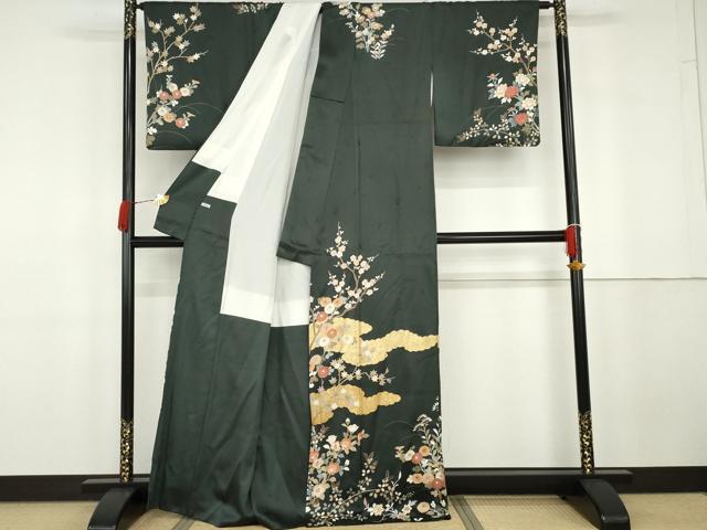 平和屋着物●訪問着　駒刺繍　雲取り枝花文　金彩　正絹　逸品　AABG8040cs