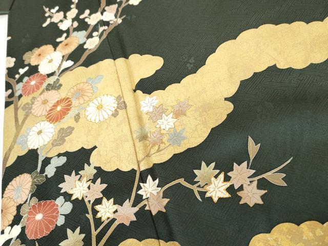 平和屋着物●訪問着　駒刺繍　雲取り枝花文　金彩　正絹　逸品　AABG8040cs