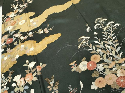 平和屋着物●訪問着　駒刺繍　雲取り枝花文　金彩　正絹　逸品　AABG8040cs