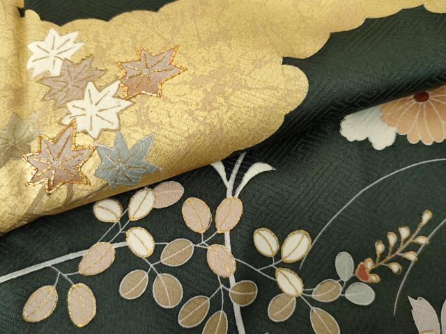 平和屋着物●訪問着　駒刺繍　雲取り枝花文　金彩　正絹　逸品　AABG8040cs