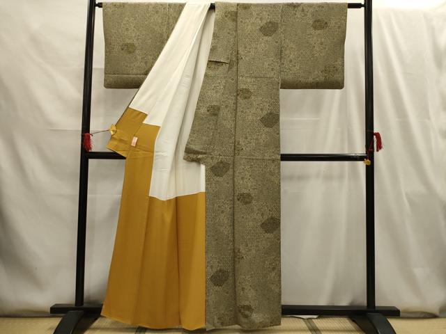 平和屋着物■上質な小紋 更紗花文 鬼しぼ縮緬 正絹 逸品 AABG8046sx