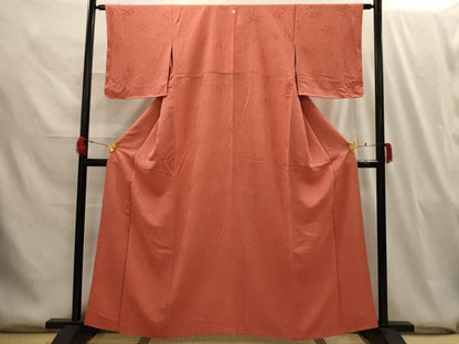 平和屋着物■上質な色無地 更紗花地紋 鉛丹色 正絹 逸品 AABG8048sx