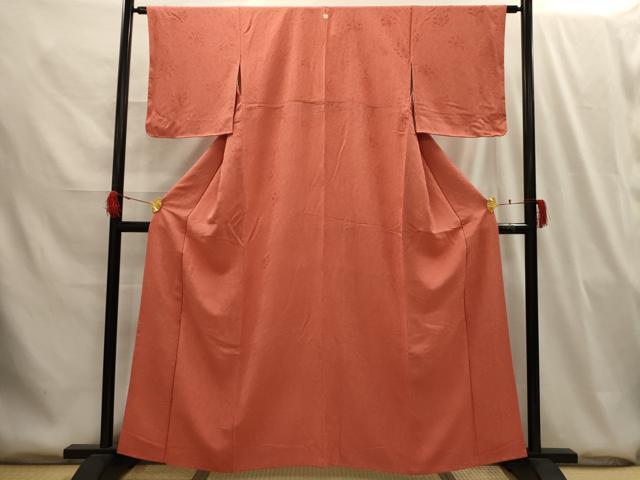 平和屋着物■上質な色無地 更紗花地紋 鉛丹色 正絹 逸品 AABG8048sx