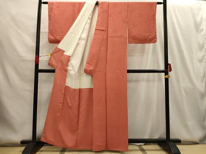 平和屋着物■上質な色無地 更紗花地紋 鉛丹色 正絹 逸品 AABG8048sx