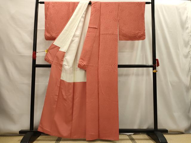 平和屋着物■上質な色無地 更紗花地紋 鉛丹色 正絹 逸品 AABG8048sx