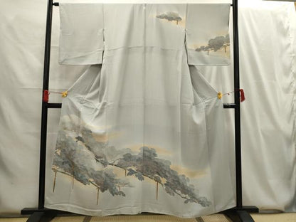 平和屋着物■中国三大刺繍 相良刺繍 訪問着 枝松文 暈し染め 金糸 金彩 正絹 逸品 AABG8061sx