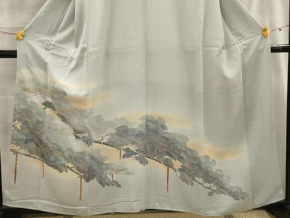 平和屋着物■中国三大刺繍 相良刺繍 訪問着 枝松文 暈し染め 金糸 金彩 正絹 逸品 AABG8061sx