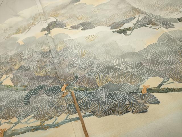 平和屋着物■中国三大刺繍 相良刺繍 訪問着 枝松文 暈し染め 金糸 金彩 正絹 逸品 AABG8061sx