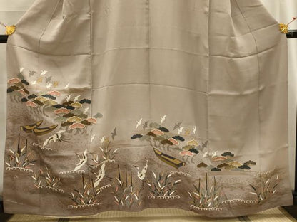 平和屋着物■豪華黒留袖 飛鶴浜松文 金彩 正絹 逸品 AABG8066sx