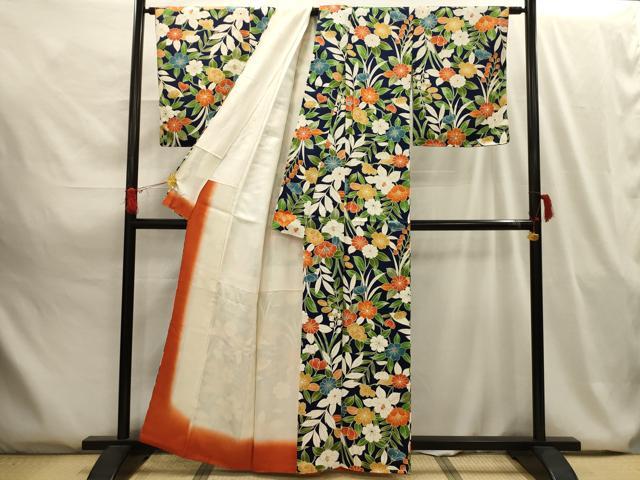 平和屋着物■上質な小紋 草花文 正絹 逸品 AABG8078sx