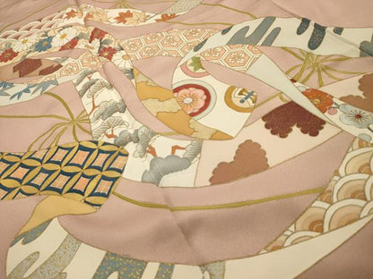 平和屋着物■豪華色留袖　刺繍　松竹梅　鬘帯吉祥花文　金糸　金彩　正絹　逸品　AABG8088sx