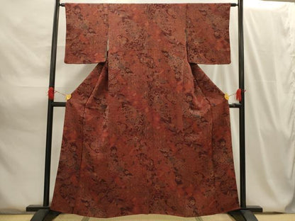 平和屋着物■上質な小紋 双獣花文 鬼しぼ縮緬 正絹 逸品 AABG8093sx