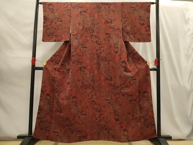 平和屋着物■上質な小紋 双獣花文 鬼しぼ縮緬 正絹 逸品 AABG8093sx