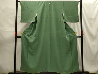 平和屋着物■上質な色無地 舞花地紋 老竹色 反端付き 正絹 逸品 AABG8148sx