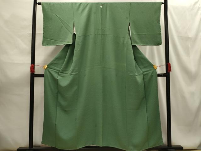 平和屋着物■上質な色無地 舞花地紋 老竹色 反端付き 正絹 逸品 AABG8148sx