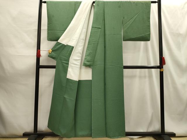 平和屋着物■上質な色無地 舞花地紋 老竹色 反端付き 正絹 逸品 AABG8148sx