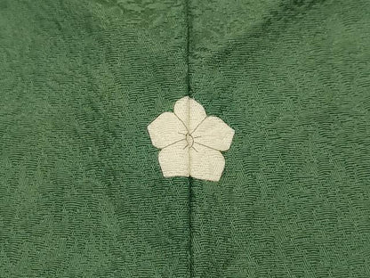 平和屋着物■上質な色無地 舞花地紋 老竹色 反端付き 正絹 逸品 AABG8148sx
