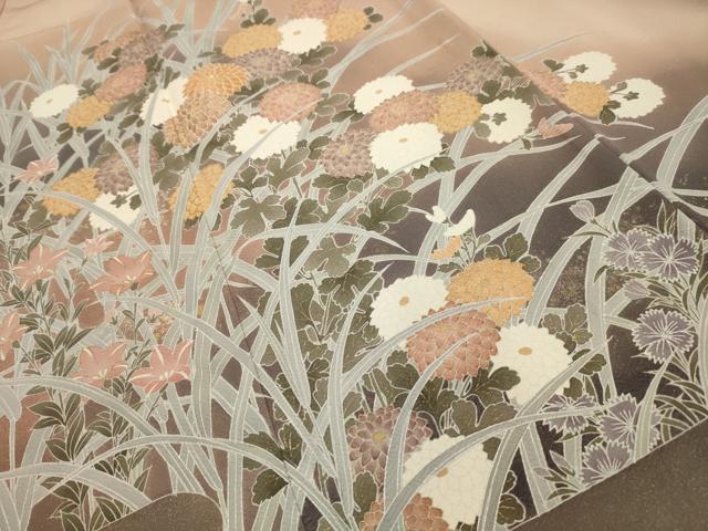 平和屋着物■豪華色留袖 刺繍 草花文 暈し染め 金糸 金銀彩 正絹 逸品 AABG8149sx