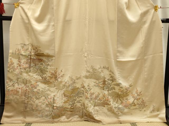 平和屋着物■豪華色留袖 松竹梅風景文 金銀彩 ロング丈 正絹 逸品 AABG8153sx