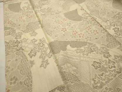 平和屋着物■上質な紬 地紙重ね花文 正絹 逸品 AABG8159sx