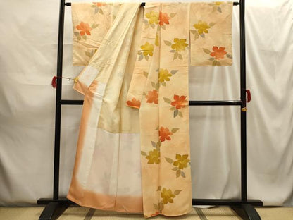 平和屋着物■上質な小紋 地紋起こし 草花文 正絹 逸品 AABG8162sx