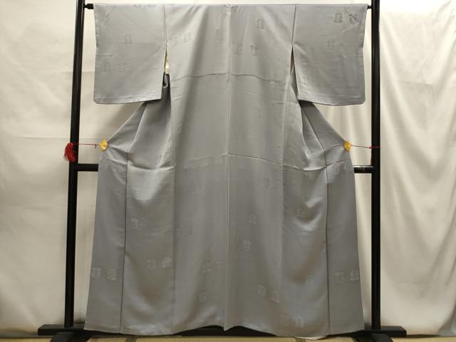 平和屋着物■上質な色無地 遠州椿地紋 銀鼠色 正絹 逸品 AABG8166sx