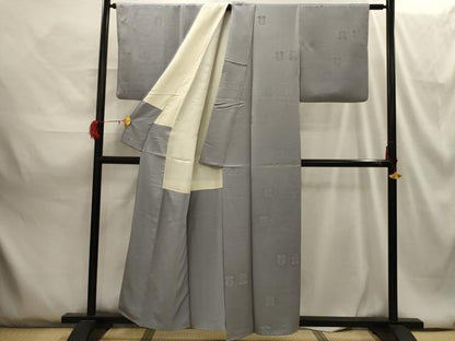 平和屋着物■上質な色無地 遠州椿地紋 銀鼠色 正絹 逸品 AABG8166sx