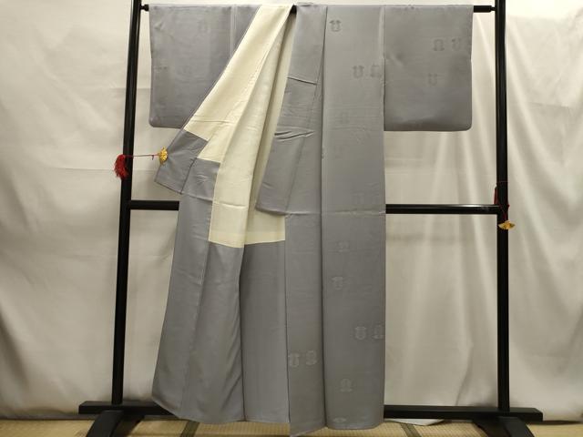 平和屋着物■上質な色無地 遠州椿地紋 銀鼠色 正絹 逸品 AABG8166sx