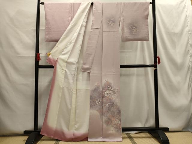 平和屋着物■訪問着 刺繍 扇面花文 暈し染め 正絹 逸品 AABG8195sx