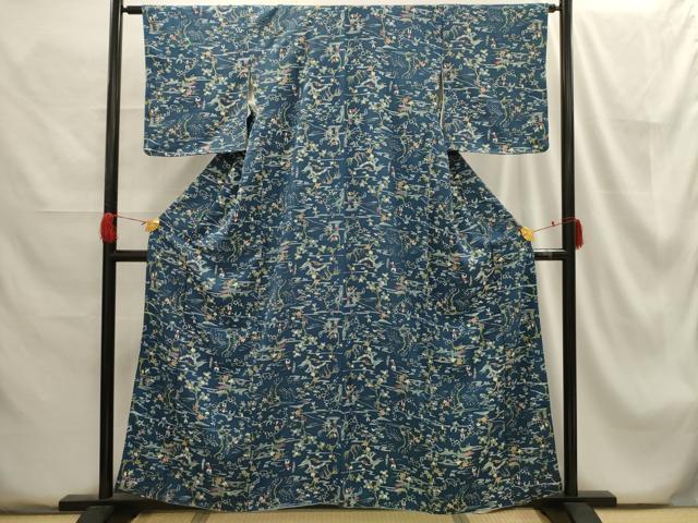 平和屋着物■上質な小紋 人物風景文 正絹 逸品 AABG8209sx