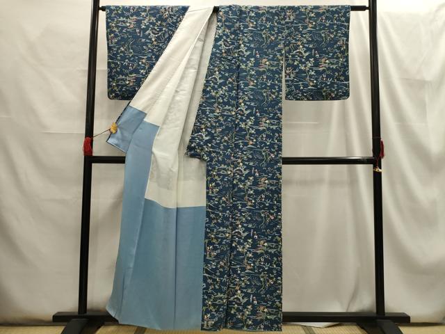 平和屋着物■上質な小紋 人物風景文 正絹 逸品 AABG8209sx