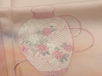 平和屋着物■訪問着 刺繍 花陶器文 暈し染め 正絹 逸品 AABG8212sx
