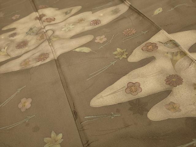 平和屋着物■訪問着 刺繍 地紋起こし 吹き寄せ文 正絹 逸品 AABG8215sx