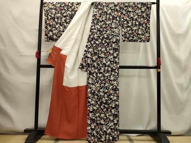 平和屋着物■上質な小紋 草花文 金銀彩 正絹 逸品 AABG8216sx
