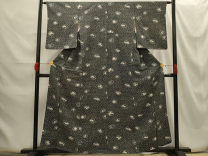 平和屋着物■上質な小紋 草花丸文 黒地 正絹 逸品 AABG8223sx